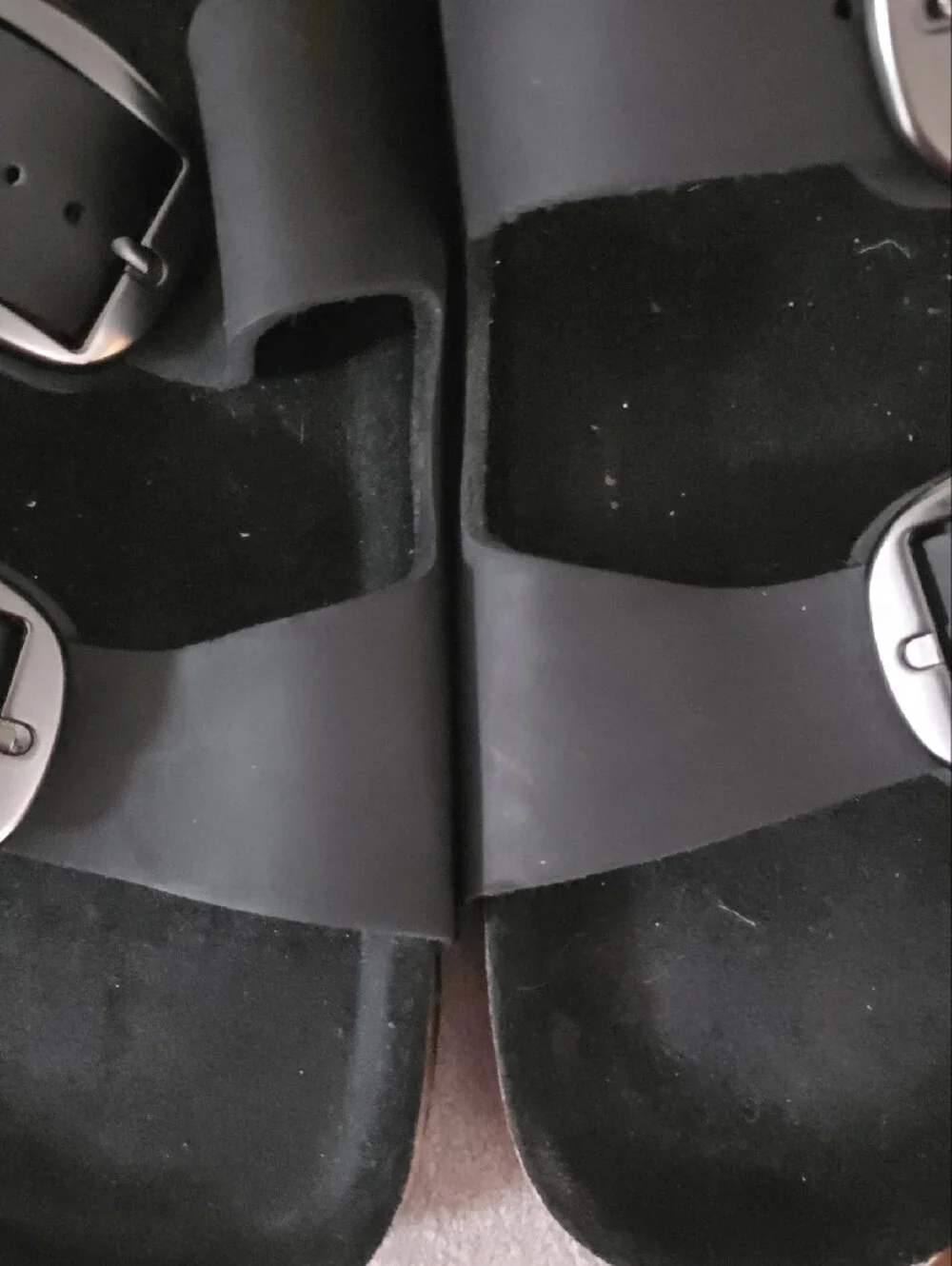 Men's/Womens Black Double-Buckle Slide Sandals with Adjustable Straps M7/8 W9/10